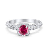 Halo Square Ring with Ruby Cubic Zirconia